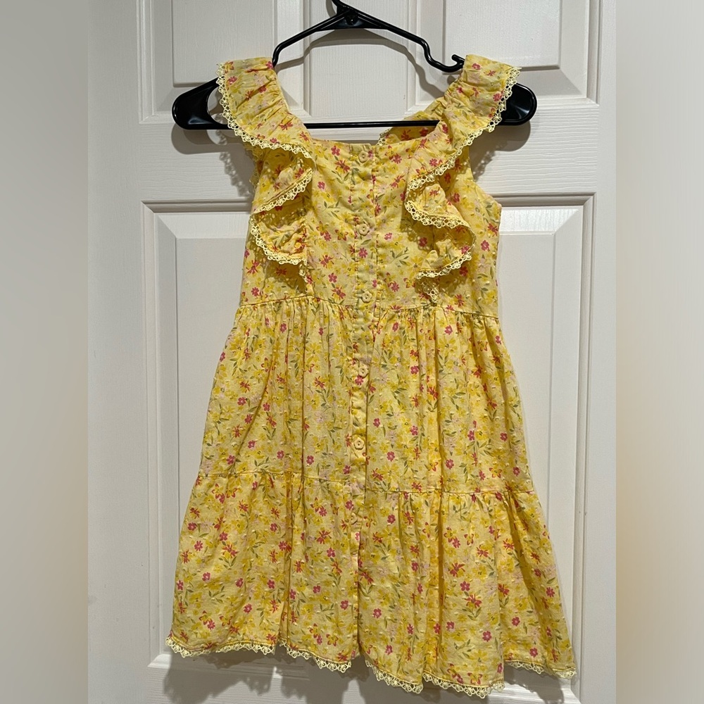 BTWEEN Yellow Floral Ruffle BUTTON UP FRONT KIDS Sundress GIRLS SIZE 8